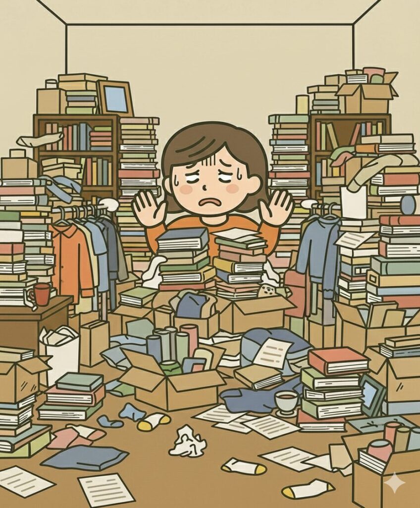 モノが溢れた家の中は、平常時でも危険が一杯だし、備蓄をする場所さえない状況